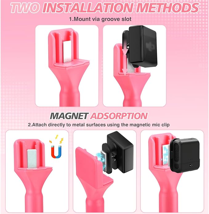 Facmogu Pink Mic Holder for DJI Wireless Mic, Handle for Rode Wireless Pro | 3PCS Foam Cover | Pink Microphone Accessories for Dji Mic Mini | Interview Handle for DJI/Rode/Hollyland Lark Lavalier - Image 3
