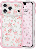 QLTYPRI for iPhone 17 Pro Max Pink Flower Case, Clear Cute Pink Floral Flower Phone Case Curly Wavy Aesthetic Phone Cover, Soft Slim Transparent TPU Shockproof Protective Cover for Women Girls - Pink by QLTYPRI