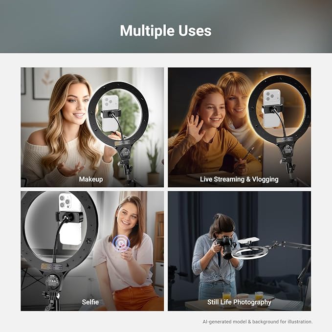 NEEWER Entry Level Version 10.5" 10W Ring Light with 46"-63" Stand, Overhead Phone Holder Mount Compatible with iPhone, Bi Color LED Selfie Lighting CRI85+ for TikTok Video Recording Streaming, N44 - Image 7