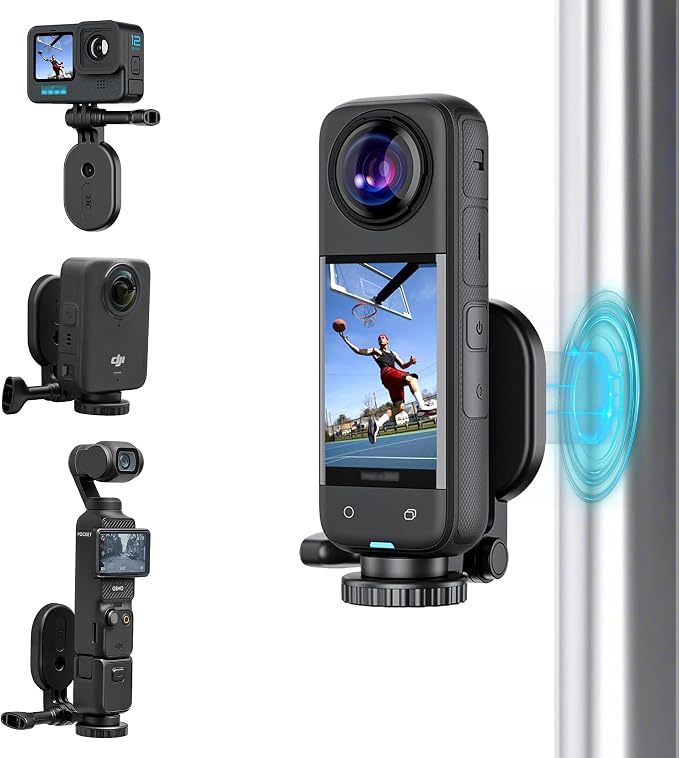 JJC Magnetic Mount Stand for Insta360 X5 X4 X3 DJI Osmo Pocket 4 3 Osmo 360 | for Gopro Hero Insta 360 ACE, Strong Magnet Base Holder with 1/4 Screw, Action Camera Vlog Accessories by JJC
