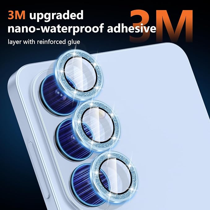 for Samsung Galaxy S26 Plus Camera Lens Protector, Individual Metal Ring Tempered Glass Lens Cover, [Strong Adsorption] Scratch Resistant Ultra-Thin HD Clear Lens Cover, 1 Set-Blue Sparkly - Image 4