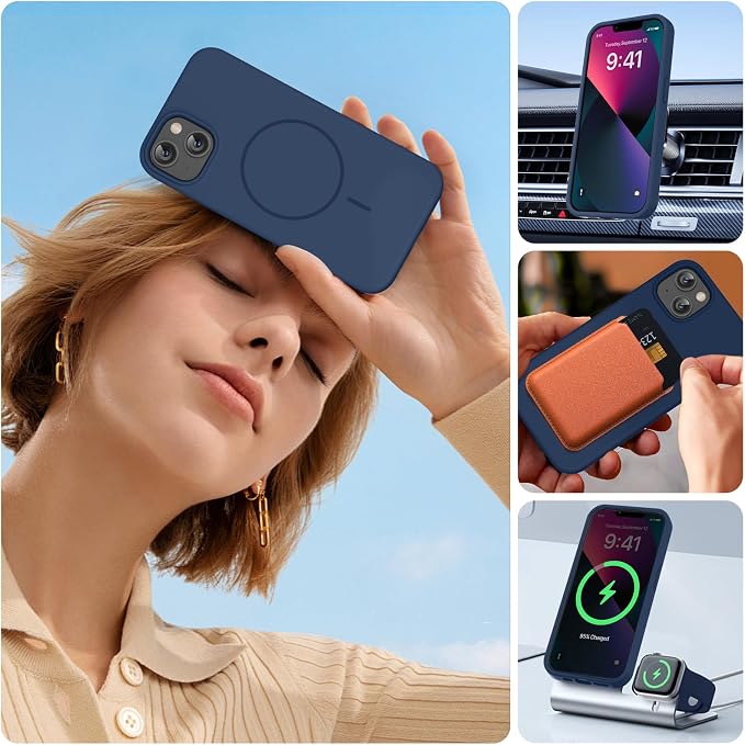 Miracase Silicone & Magnetic for iPhone 13 Case, Dark Blue | Compatible with MagSafe, Soft Microfiber Lining, Premium Silicone Cover Shockproof Drop Protection Phone Case for 13 - Image 5