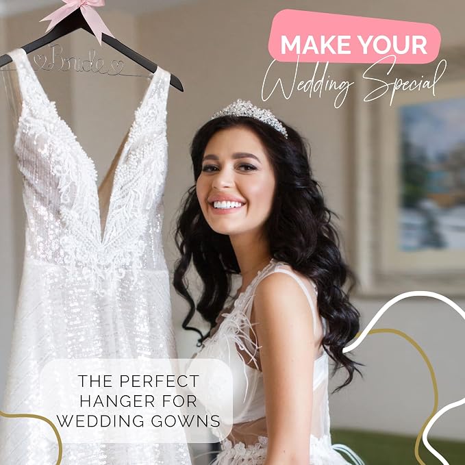 Bride Hanger for Wedding Dress, Wooden Gown Display with White Finish, Elegant Keepsake for Ceremony Photos, Bridal Shower Gift, Getting Ready Accessory for Special Day(Anatto Wood) - Image 3