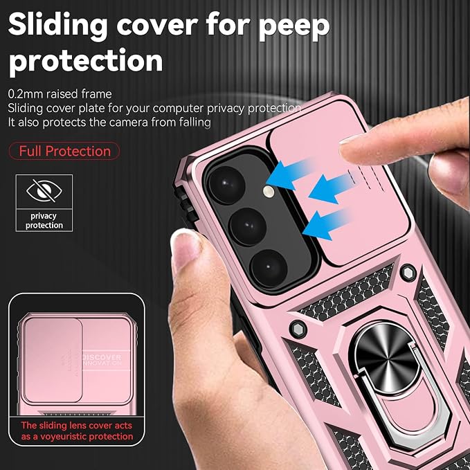 for Galaxy S24 Plus/S25 Plus Case with Screen Protector: [Military Grade 20ft. Drop Tested] Slide Camera Cover Ring Shockproof Protective Phone Case for - Samsung Galaxy S24 Plus/S25 Plus (Rose Gold) - Image 4