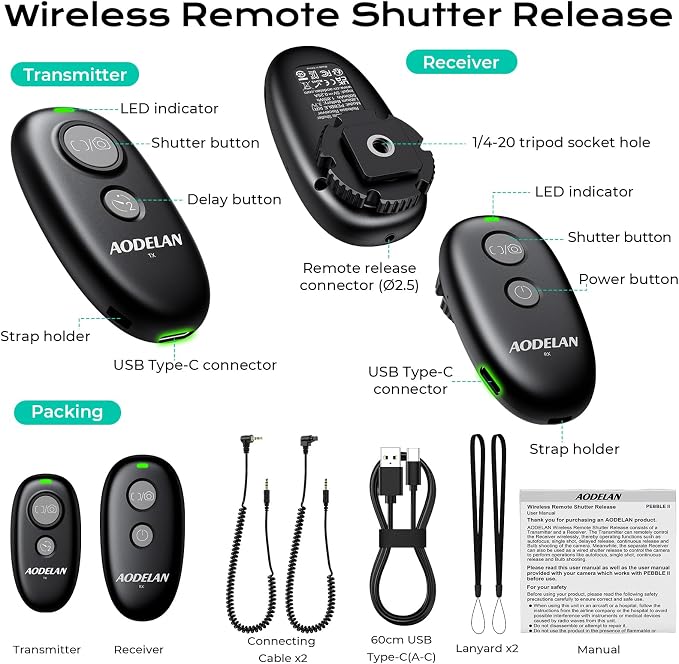 USB-C Rechargeable Wireless Camera Remote Shutter Release for Canon | EOS RP R6 Rebel T7 T6 T5 T3 SL2 5D Mark II III IV 6D Mark II 7D Mark II 7D Series 5D Series - Image 8
