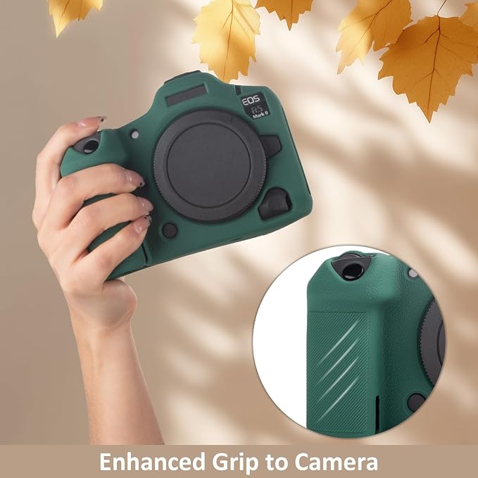 MUZIRI KINOKOO Silicone Case Compatible for Canon EOS R5 Mark II Digital Camera, Soft Rubber EOS R5 Mark II/EOS R5 II Protective case Cover with Anti-Slip Design - Green - Image 7