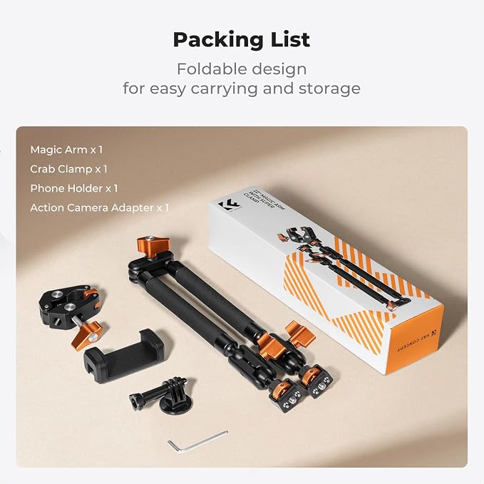 K&F CONCEPT 22" Magic Arm Clamp Kit, Overhead Desk Camera Mount, Long Articulating Friction Boom Arm for Phone, Action Camera, LED Light, Microphone | Long Articulating Friction Boom Arm for Phone, Action Camera, LED Light, Microphone, MS63 - Image 8
