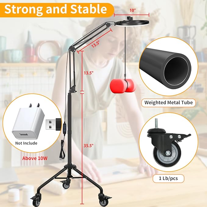 LUXSURE Ring Light Tripod for iPhone,Ring Light with Stand and Phone Holder,LED Overhead Camera Mount with Casters,Phone Tripod with Light and Remote for Video Recor - Image 6