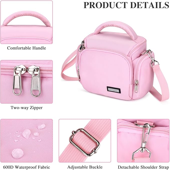 G-raphy Camera Bag Case Pink Small Photography Bags DSLR SLR MIRRORLESS BAG with Removal Straps - Image 4