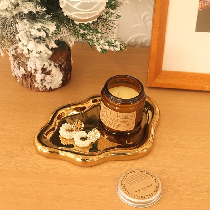 CCINPPY Ceramic Cloud Jewelry Tray Trinket Dish Key Bowl Nightstand Decor | Decorative Small Desk Tray Jewelry Plate Key Holder Bowl Cute Bedroom Room Decor Aesthetic, Gift for Women, Gold Large - Image 6