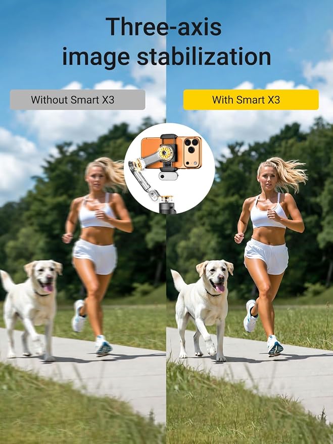 AOCHUAN AI Face Tracker Gimbal Stabilizer for iPhone w/Magnetic Remote | 360° Pan Rotation 3-Axis Gimbal for iPhone, Stabilizer w/Light, Built-in Extension Rod & One-Touch Open Tripod, Volg, Sport - Image 6