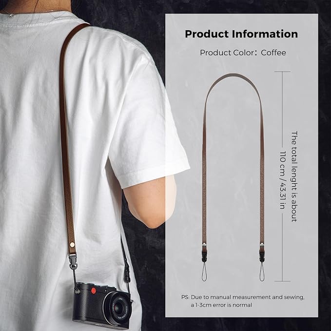 Leather Quick-Release thin camera Shoulder Strap for DSLR SLR - Brown | Genuine leather 1cm width 110cm length quick-release buckle 25g Neck Strap For Ricoh for Travel, Street, Outdoor Photography - Image 5