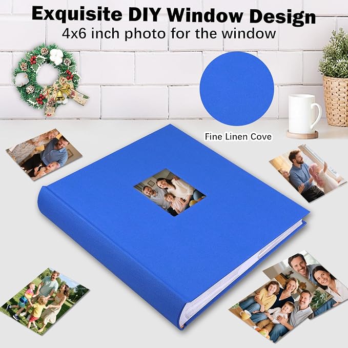 Photo Album 4x6 Vertical 600 Photos with Writing Space, Blue | Linen Cover, Acid-Free Pages, Clear PP Pockets, Memo Writing Space, Front Display Window, Family, Wedding & Travel Memories - Image 7