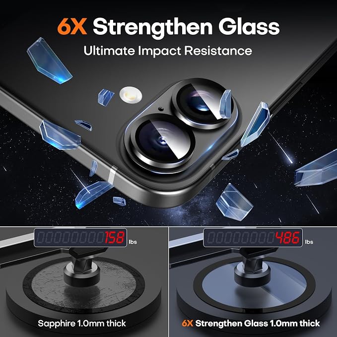 for iPhone 16/16 Plus/iPhone 17 Camera Lens Protector- Black | Aluminum Alloy, Tempered Glass Camera Cover, Nano Reinforced Adhesive, Accessories, Anti-Drop, Anti-Scratch, Case Friendly - Image 6