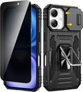 VEGO for iPhone 16 Case with with Privacy Screen Protector and Kickstand | Slide Camera Cover & Ring Kickstand Military Grade Heavy Duty Protection Cover for iPhone 16 5G 6.1 Inch - Black by VEGO