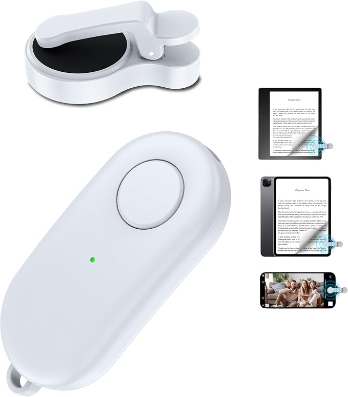 Remote Control Page Turner for Kindle Paperwhite Oasis Kobo eReaders,Kindle Clicker Page Turner Accessories for iPhone,iPad, Android Tablets Reading Novels,Video Record&Shutter Selfie (Light White) by HIGHGO