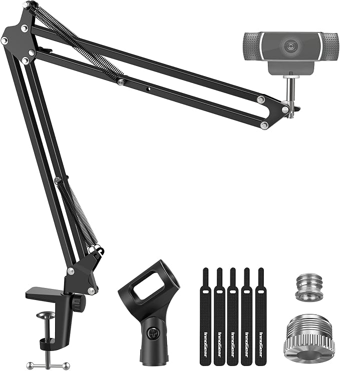 InnoGear Webcam Stand Desk Camera Mount Boom Arm for Logitech Blue Yeti | for Logitech BRIO 4K C920 C920S C922 C922x C925e C930 NexiGo N60, Stable Hold, 360° Adjustable, Easy to Adjust, Desk Mount by InnoGear