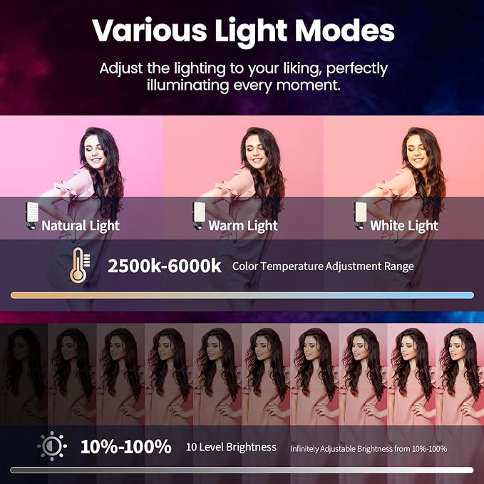 136 LED RGB Magnetic Selfie Light, gliship Portable 360° Full Color RGB Video Light Compatible with Magsafe Rechargeable Portable Clip Fill Light with 9 Lights Modes for Phone Camera Laptop Camera - Image 2