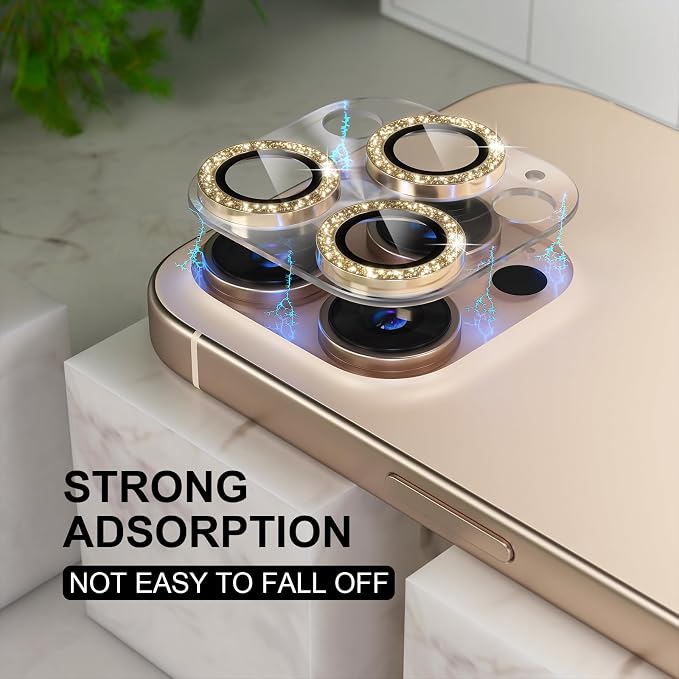 Choiche for iPhone 16 Pro/iPhone 16 Pro Max Camera Lens Protector | Bling Camera Cover with 9H Tempered Glass Lens Screen Protector Metal Ring Decoration Accessories (Clear-Titanium Desert) - Image 6