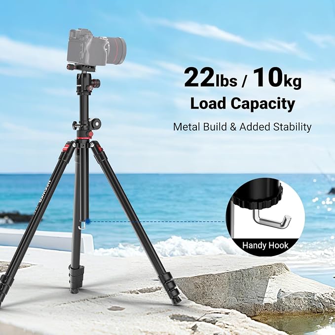 NEEWER 90 Inch Tall Overhead Horizontal Camera Tripod Monopod with Ball Head & Flexible Center Column, Metal DSLR Video Travel Stand, Arca Type QR Plate & Inverted Legs, Max Load 10 kg / 22 lbs, TP63 - Image 7