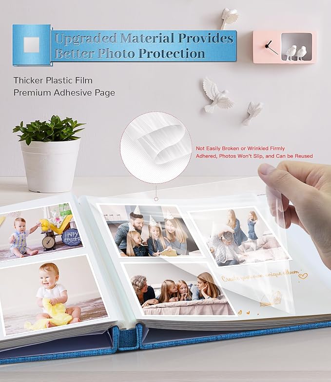 Artfeel Photo Album Self Adhesive Scrapbook Album for 3x5 4x6 5x7 8x10 Pictures,60 Pages Linen Cover with Display Window DIY Photo Book,Ideal Gifts for Family Travel Wedding Baby - Image 3