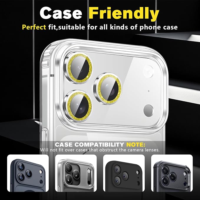 2 Pack for iPhone 17 Pro Max Camera Lens Protector | Bling Tempered Glass 9 Hardness,Anti-Scratch High Definition Camera Screen Protector (Gold) - Image 6