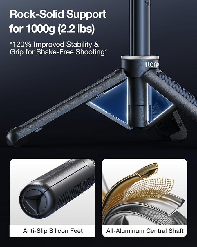 Llano 16"/40cm Action Camera Tripod for DJI Osmo Pocket 4/3, Insta360 X5 X4 X3, Gopro Hero13/12, Extendable Mini Tripod with 1/4'' Screw, Small Selfie Stick for Sony, Canon, 360° Ball Head, Black - Image 7