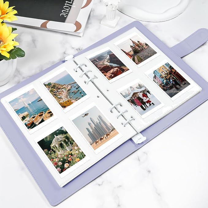 2x3 Photo Album,Refillable PU Leather A5 Photocard Binder with Adjustable Page,200 Pockets for Fujifilm Instax Mini 12 11 9 40 99 90 8 7 Evo LiPlay,Polaroid Snap PIC-300 Z2300 Instant Cameras (Purple) - Image 7