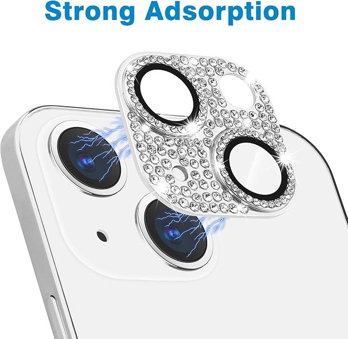 for iPhone 13 & iPhone 13 Mini Camera Lens Protector, Bling 3D Rhinestone Sparkle Diamond 9H Tempered Glass Camera Cover Anti Scratch Shockproof Lens Screen Full Protective Cover - Image 3