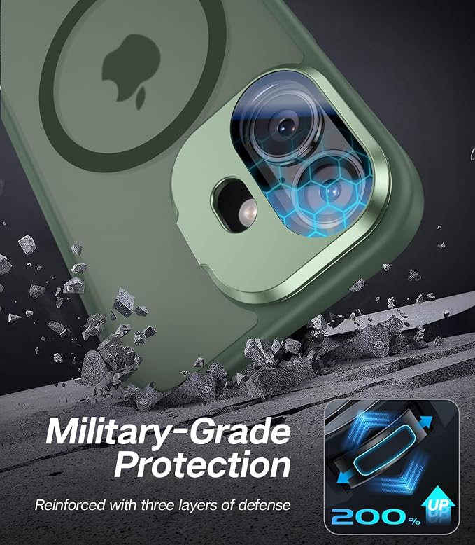 VOFATA [Upgraded] for iPhone 16 Case with Camera Cover Stand [Fit for MagSafe][9H Camera Lens Protector] Mil-Grade Protection Translucent Matte Silicone Magnetic iPhone 16 Phone Case, Green - Image 5