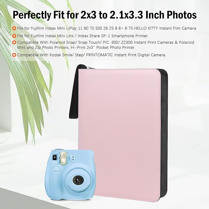 Veicevol 540-Pocket Album for Instax Mini & Polaroid 2x3 inch Photos, Pink | Designed for Instax Mini and Polaroid 2x3 Photos, Cover with Zipper Closure, Large Capacity, Holds Up to 540 Photos Securely - Image 9