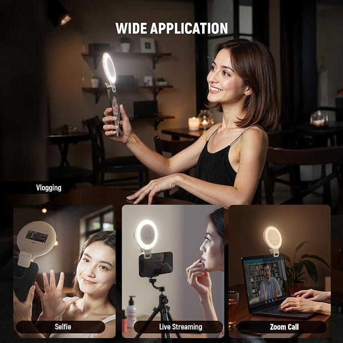 NEEWER Entry Level Version 3.8" Ring Light, 3W Clip on Phone Selfie Lighting for iPhone Laptop Desk Computer Webcam Video Conference Zoom Vlog Recording Streaming Makeup, 3 Modes CRI80 600mAh, NR5 - Image 6
