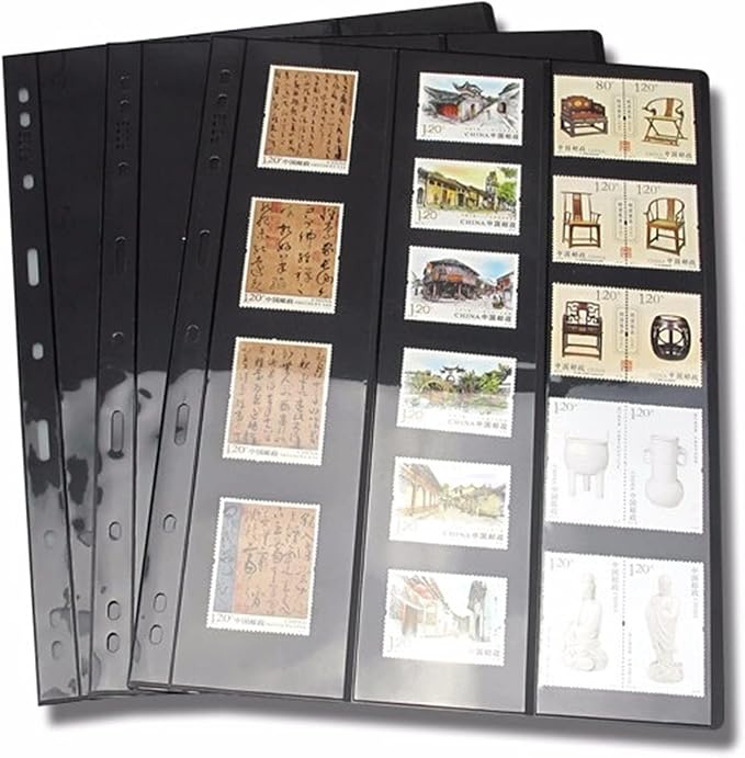 Stamp Album Binder Pages, 10 Sheet 3 Vertical Pockets for Collectors, Professional Pack by MUDOR