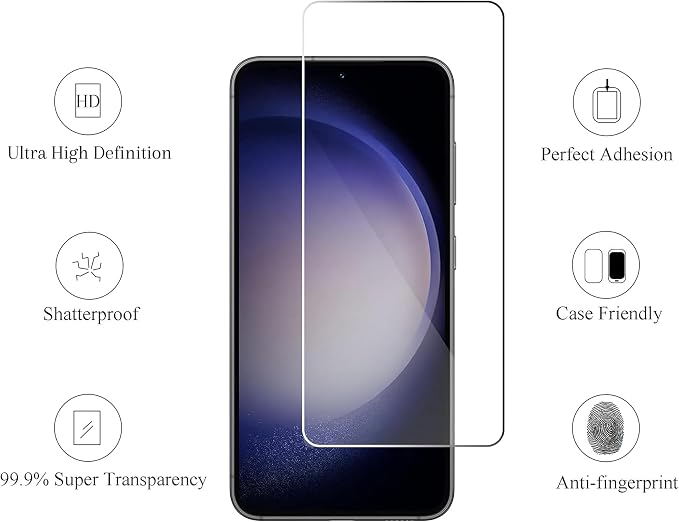 Ailun Screen Protector + Camera Lens Protector for Galaxy S23 FE, 3+3 Pack | 6.4 Inch, Tempered Glass, Fingerprint Unlock, 0.25mm, Ultra Clear, Anti-Scratch, Case Friendly - Image 2