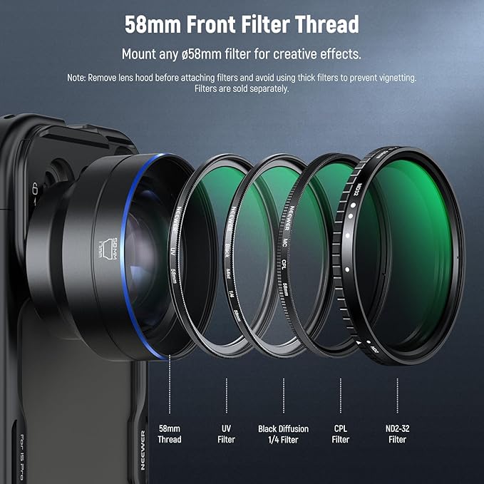 NEEWER HD 65mm Telephoto Phone Camera Lens with Lens Hood, LS-66 | For 17mm Thread Lens Backplate Cell Phone Cage Case, 1.7X Zoom Lens Attachment, Compatible with iPhone 17 16 15 Android - Image 6