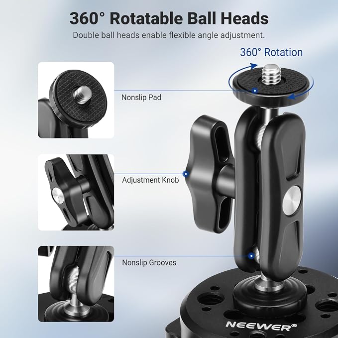 NEEWER 6"/15.2cm Camera Suction Cup Mount with Ball Head Magic Arm, Metal Suction Cup Mount on Car Windshield Dash for Camera/Action Camera/Phone Holder, with 1/4" & 3/8" Mounting Holes for ARRI - Image 7