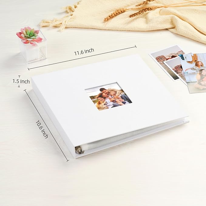 Mublalbum 10x10 Inch 3 Ring DIY Scrapbook Photo Album 80 Pages, White | 3 Ring Binder Scrapbook, Linen Cover, 40 Plastic Sleeves 80 Pages, Memory Book for Wedding, Baby, Family, DIY Projects - Image 2