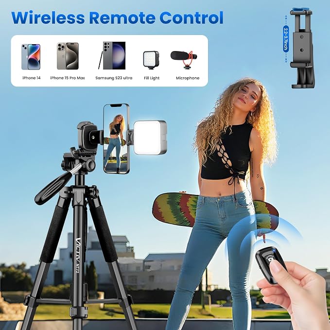 Tripod for Camera and Phone, 72" Tall Camera Tripod Monopod with Remote | Professional Heavy Duty Compact Camera Stand for iPhone, DSLR, Spotting Scope, Telescope, Binocular - Image 5