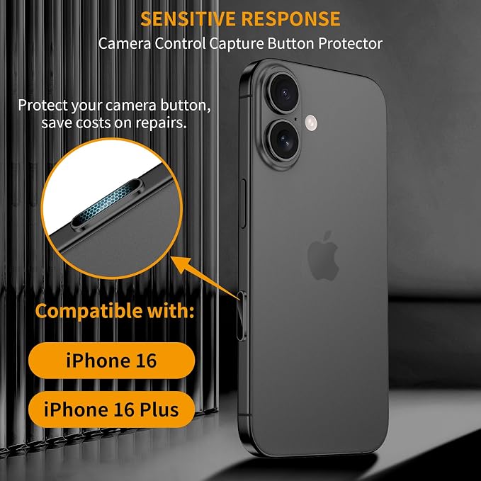 AMANECER 2 Pack Camera Control Button Protector for iPhone 16/16 Plus, Auto-Alignment Rugged Sensitive Slide Capacitive Protective Cover fit Apple Phone Side Click Touch Capture Key, Black Titanium - Image 3