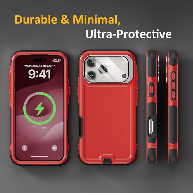 Follaroma Magnetic for iPhone 17 Pro Max Case with Camera Cover Stand, Red | Built-in Glass Camera Cover Stand,Compatible with MagSafe,Heavy Duty Shockproof Protective,Military-Grade Anti-DropDual Case - Image 8