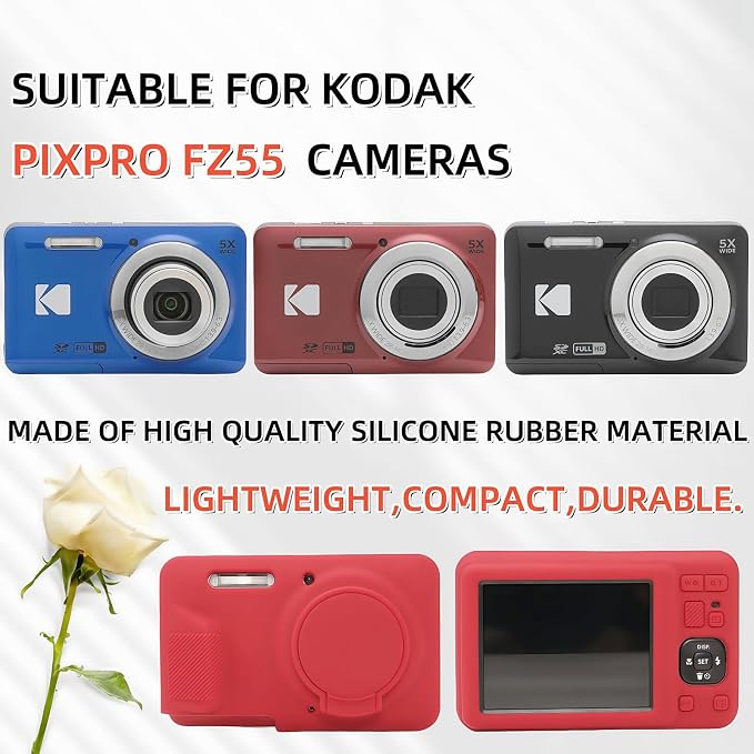 Case for Kodak PIXPRO FZ55, FZ55 accessories | Soft Silicone Protective Case Removable Lens Cover, Comes with 2 Screen Protectors and 1 Wrist Strap. (Rose red) - Image 2