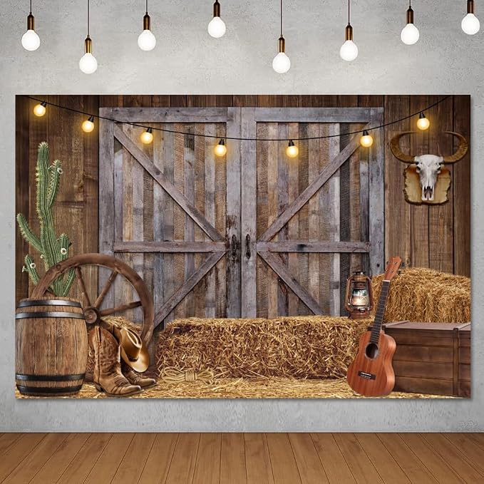Western Cowboy Backdrop 7x5ft Western Party Decorations Wild West Saloon Rodeo Barn Photography Background Cowboy Theme Birthday Party Decor Banner Photoshoot Supplies - Image 2