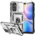 for Samsung Galaxy A14 5G Case with Screen Protector & Camera Lens Cover, [Military Grade] 16FT Drop Tested, Magnetic Kickstand Rugged Shockproof Protective Case for Samsung A14 5G, Silver by SKMY