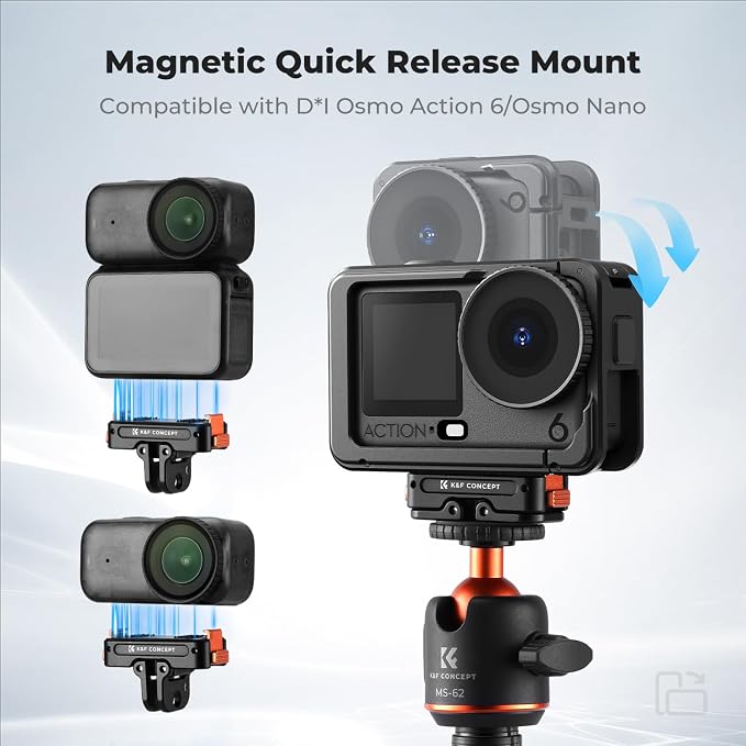 K&F Concept Magnetic Adapter Mount for DJI Osmo Action 6/Osmo Nano, Metal | Quick Release Expansion Stand with 1/4 Screw Hole/Foldable Connector/Quick-Release Buckle, Action Camera Accessories PP07 - Image 2