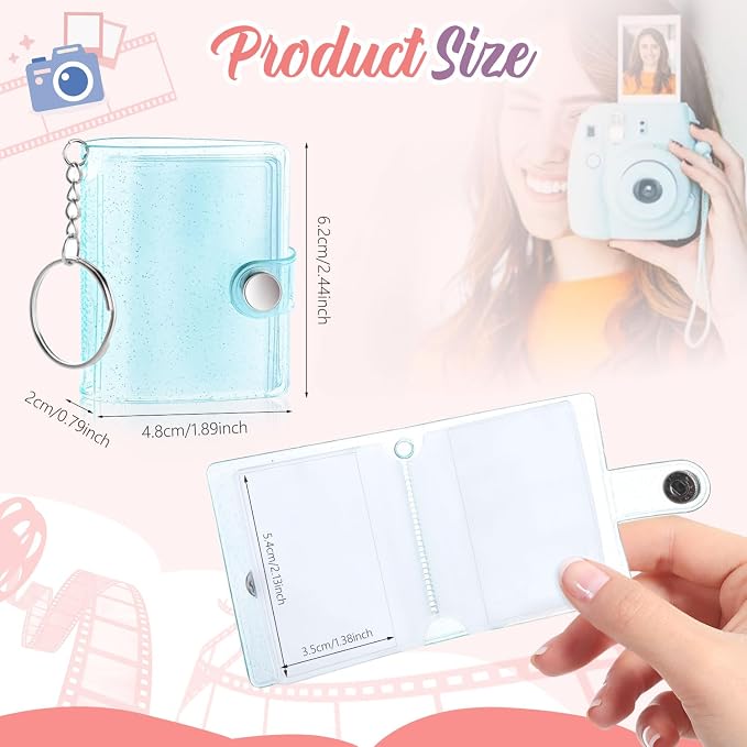 10 Pack 2 Inch Mini Photo Album Key Chain 16 Pockets Photos Storage Holder with Keychain for Picture Card Friendship Wedding Graduation Anniversary - Image 2