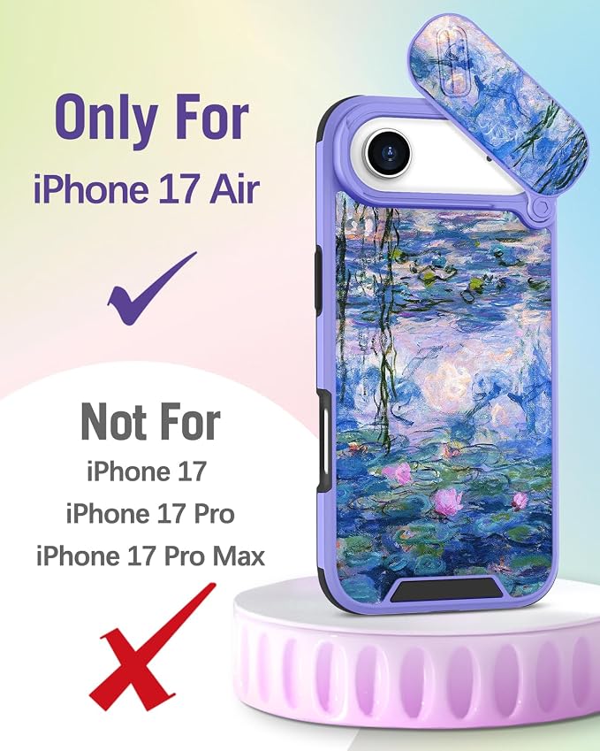 Buleens for iPhone 17 Air Case 6.5 Inch - with Ring Stand & Camera Cover Aesthetic Cute Designed Women Girl Girly Pretty Kawaii Blue Water Lily Phone Case for iPhone 17 Air Compatible with Magsafe - Image 2