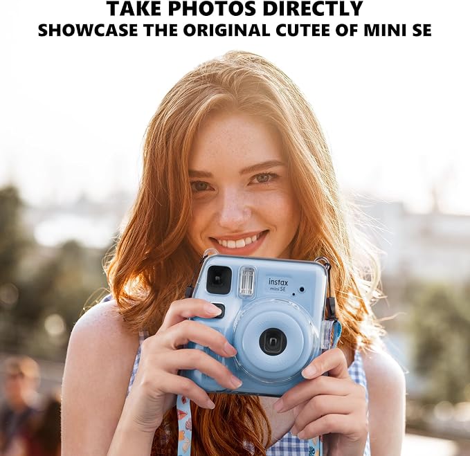 Fuji Mini SE Clear Case, Hard PC Protective Case for Instax Mini SE Instant Camera with Cute Cartoon Sticker & Adjustable Shoulder Strap - Blue Beach Sea - Image 5