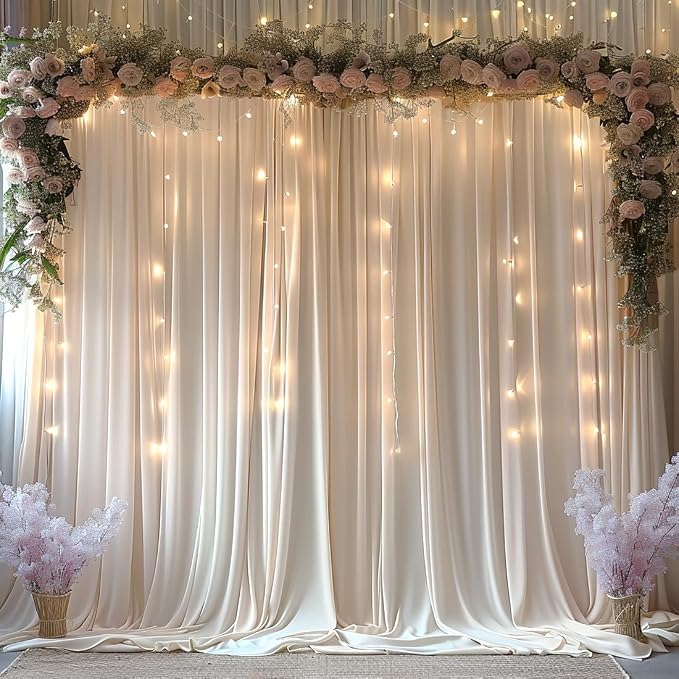 ESGOTBME 40x10ft Wrinkle Free Ivory Backdrop Curtain for Parties Soft Polyester and Nylon Fabric Drapes Wedding Birthday Party Decorations Background for Photography 5x10ft,8 Panels - Image 2