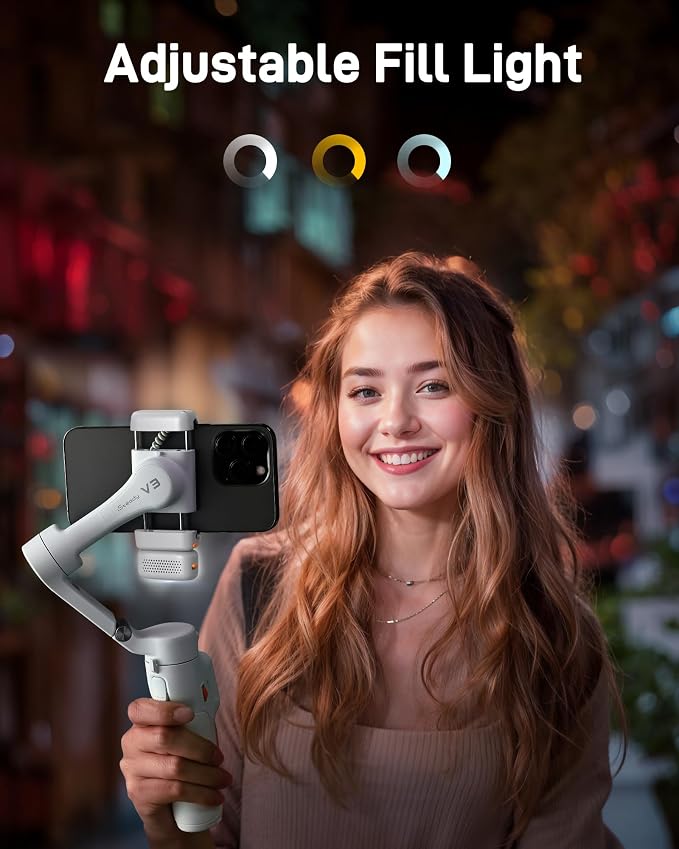 hohem iSteady V3 Gimbal Stabilizer for iPhone & Android with AI Tracker | iSteady 8.0, Detachable Remote, 8" Extension Rod, Tripod, Magnetic Fill Light, AI Tracking, 13H Battery for Vlogs, White - Image 7