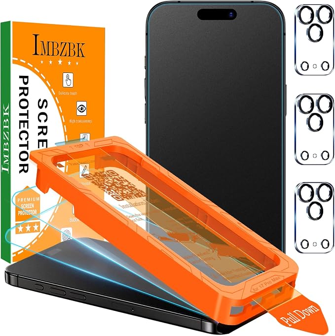 IMBZBK Matte Screen Protector for iPhone 17 Pro Max, 3+3 Pack | 9H+ Tempered Glass, Military Grade Shatterproof, Case Friendly, Auto-Dust Removal, with Camera Lens Protectors by IMBZBK